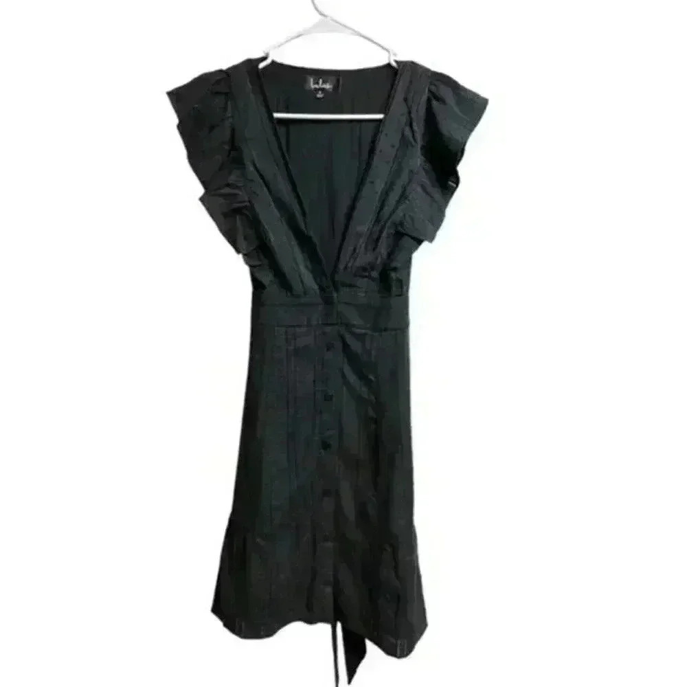 Lulu's Daydreaming Of You Black Swiss Dot Button Front Mini Dress - Picture 3 of 10